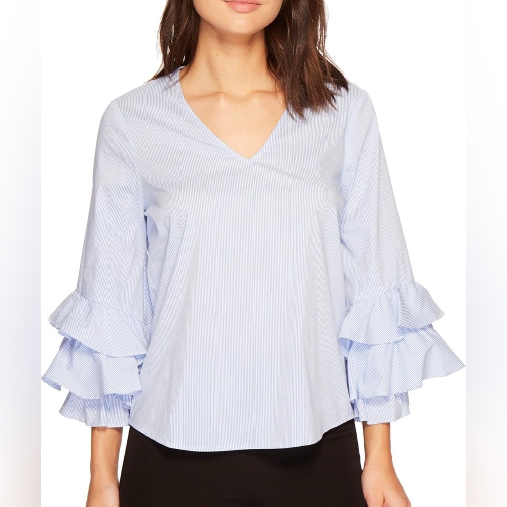 Ivanka Trump Balloon Sleeve Striped Blouse